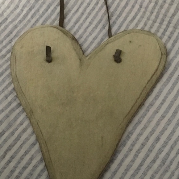 Distressed Painted Wooden Heart with Leather hanger—9 inches long - Picture 6 of 12